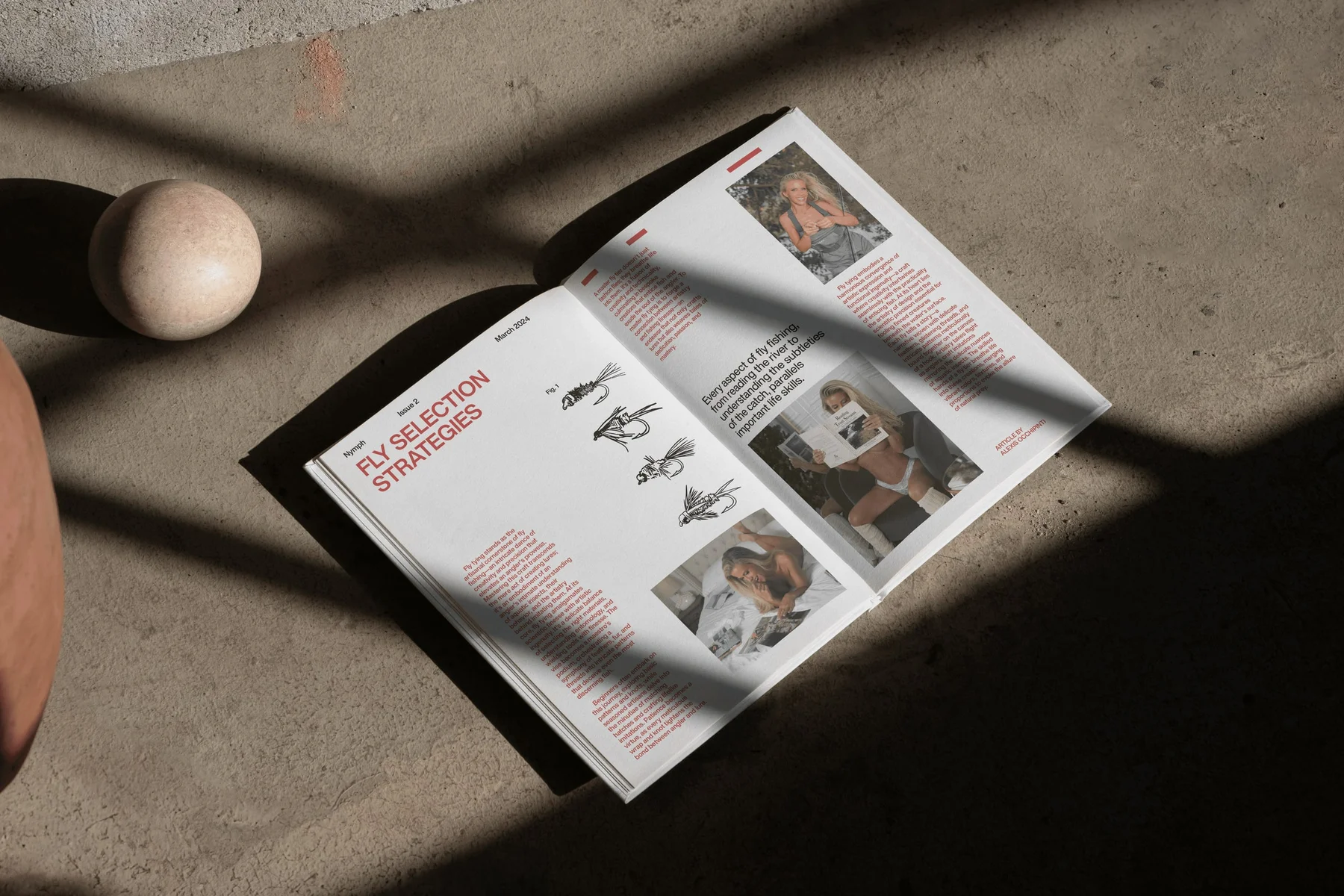 Open Nymph editorial spread with photographs and small illustrations.