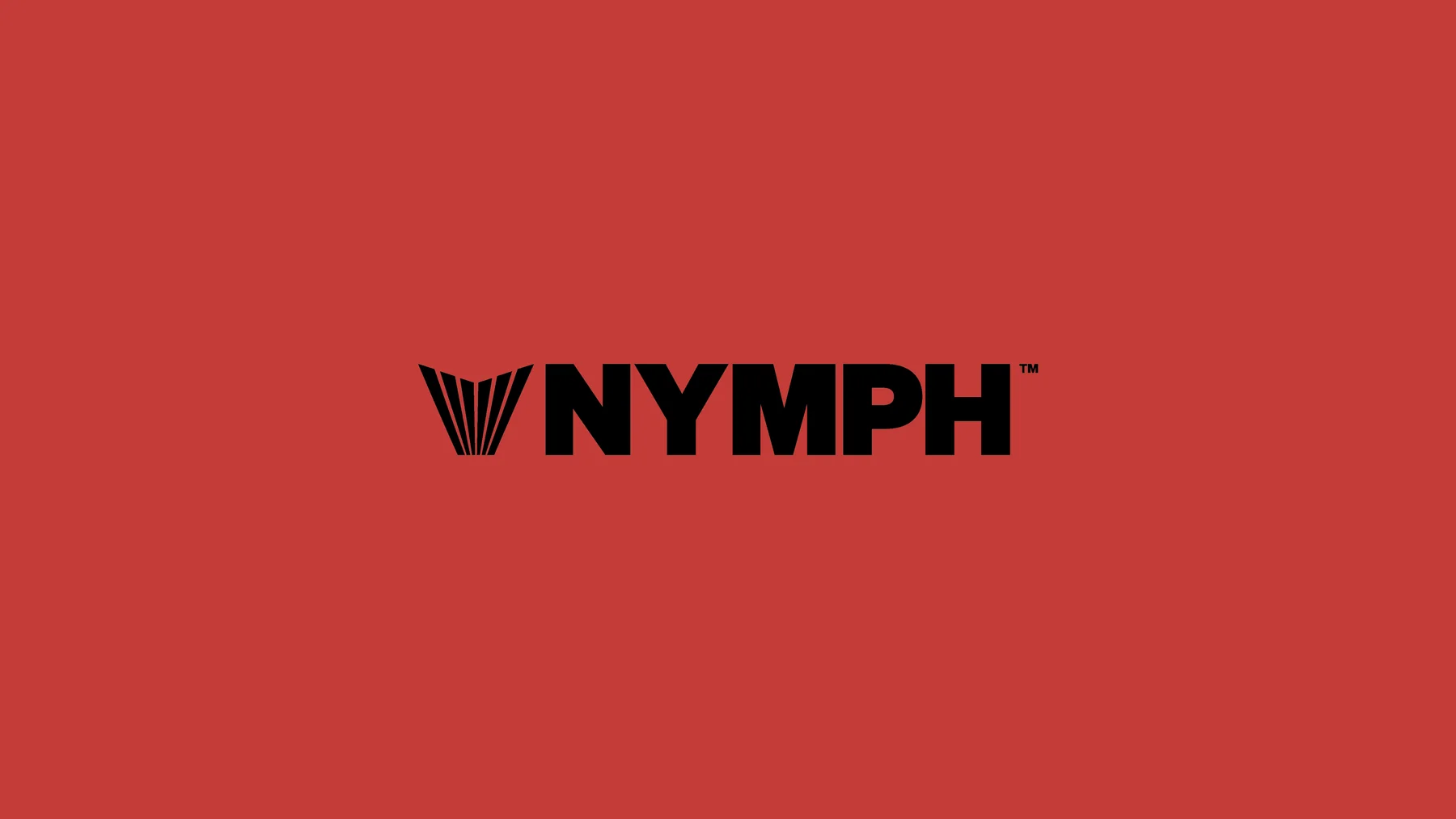 Black Nymph wordmark and fan-shaped symbol on red.