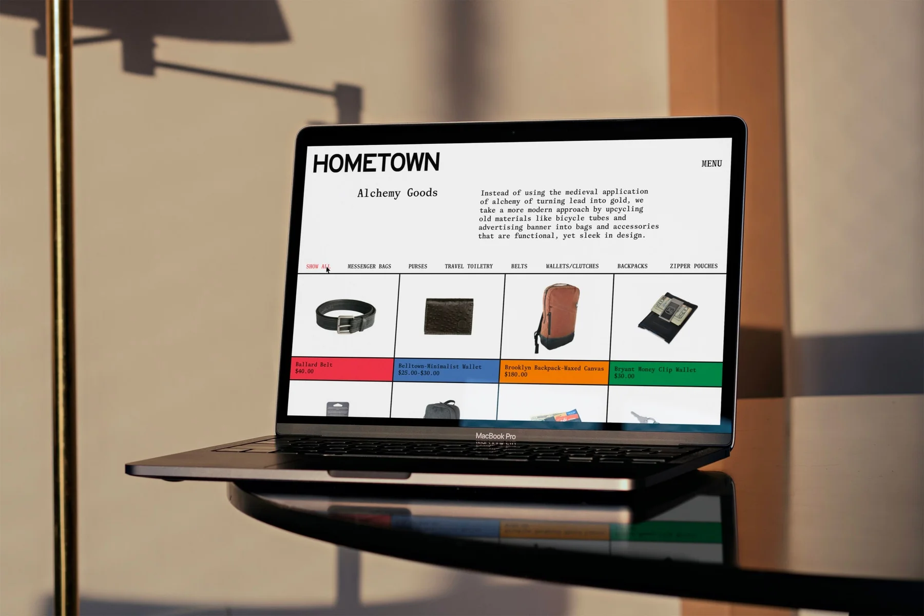 Hometown online shop displayed on a laptop.