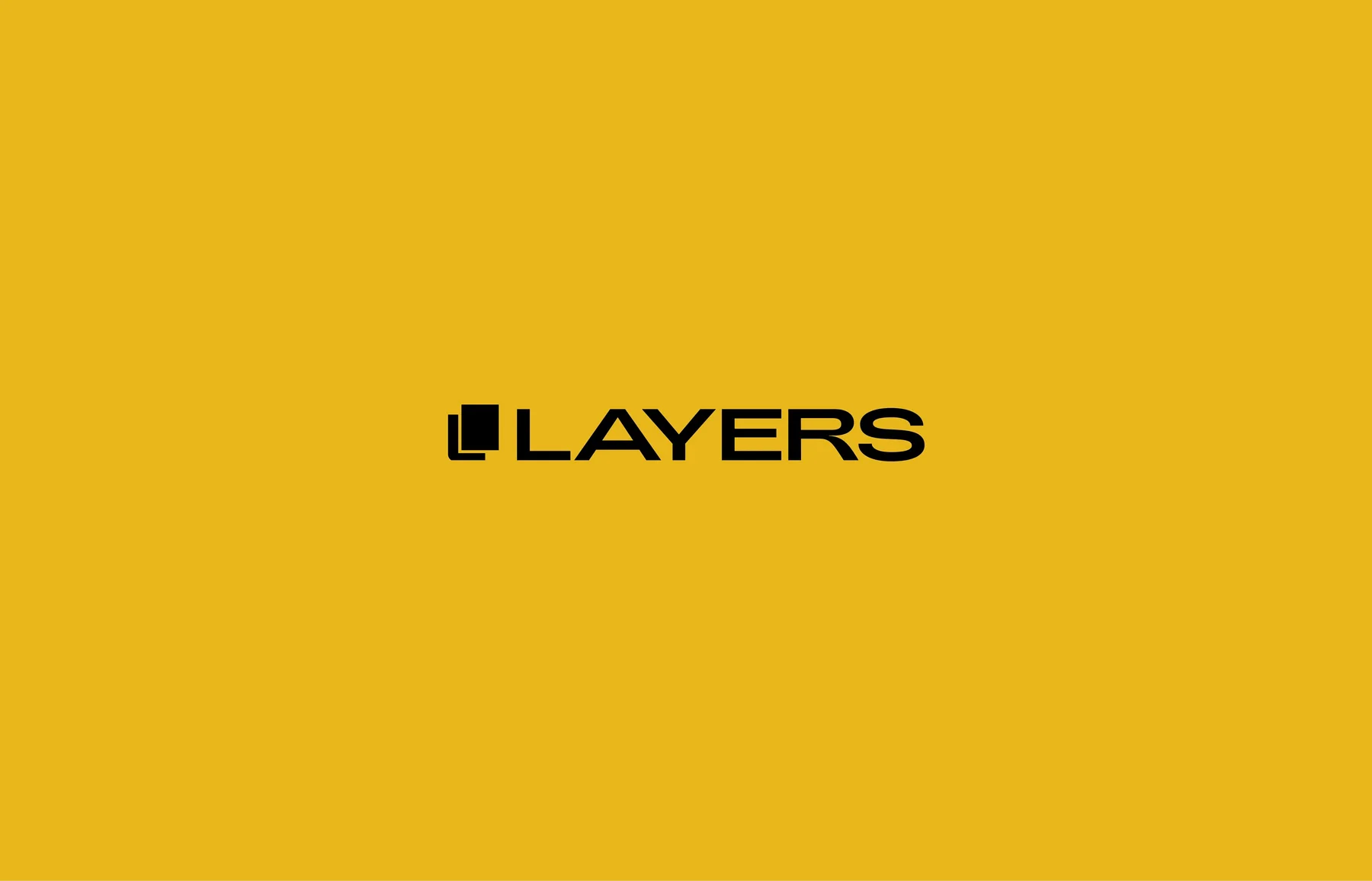Black Layers wordmark and stacked-square symbol on yellow.