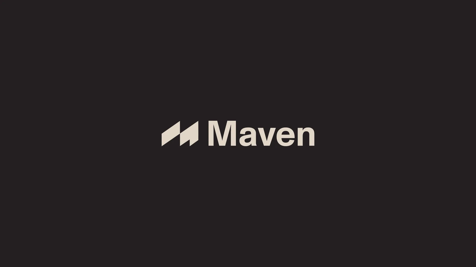 Cream Maven wordmark and angular emblem on charcoal.