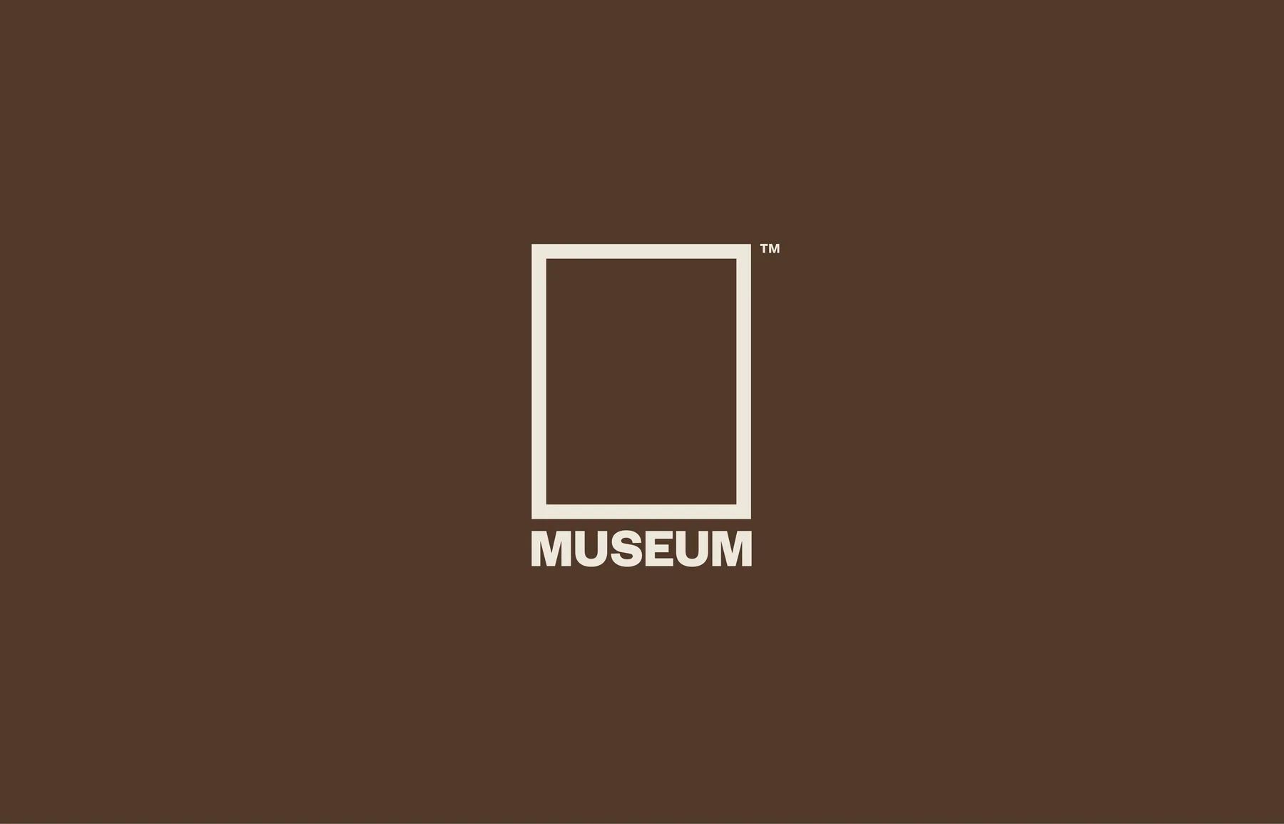 Cream Museum wordmark beneath a rectangular outline on brown.
