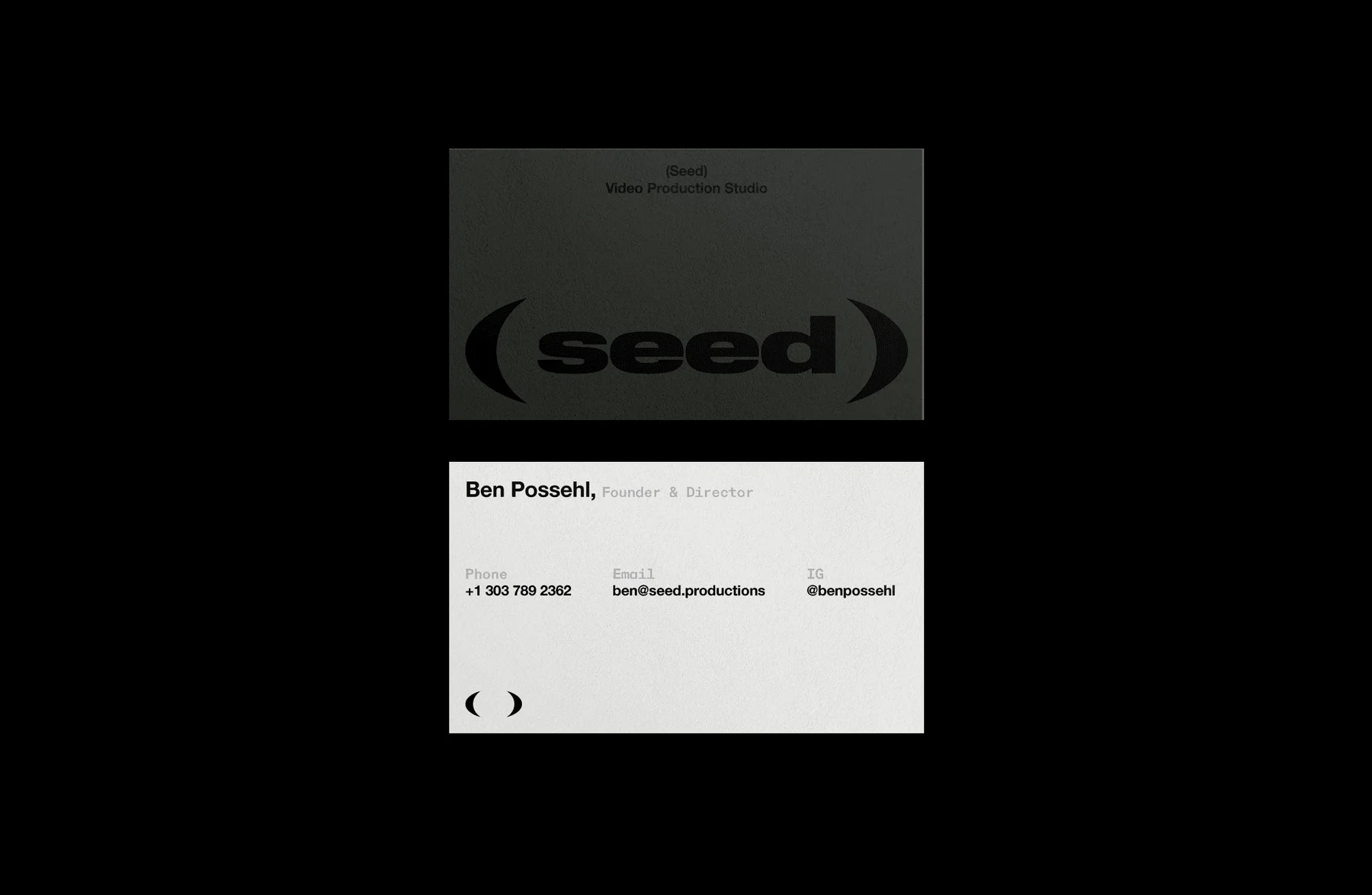 Dark green and white Seed business cards.