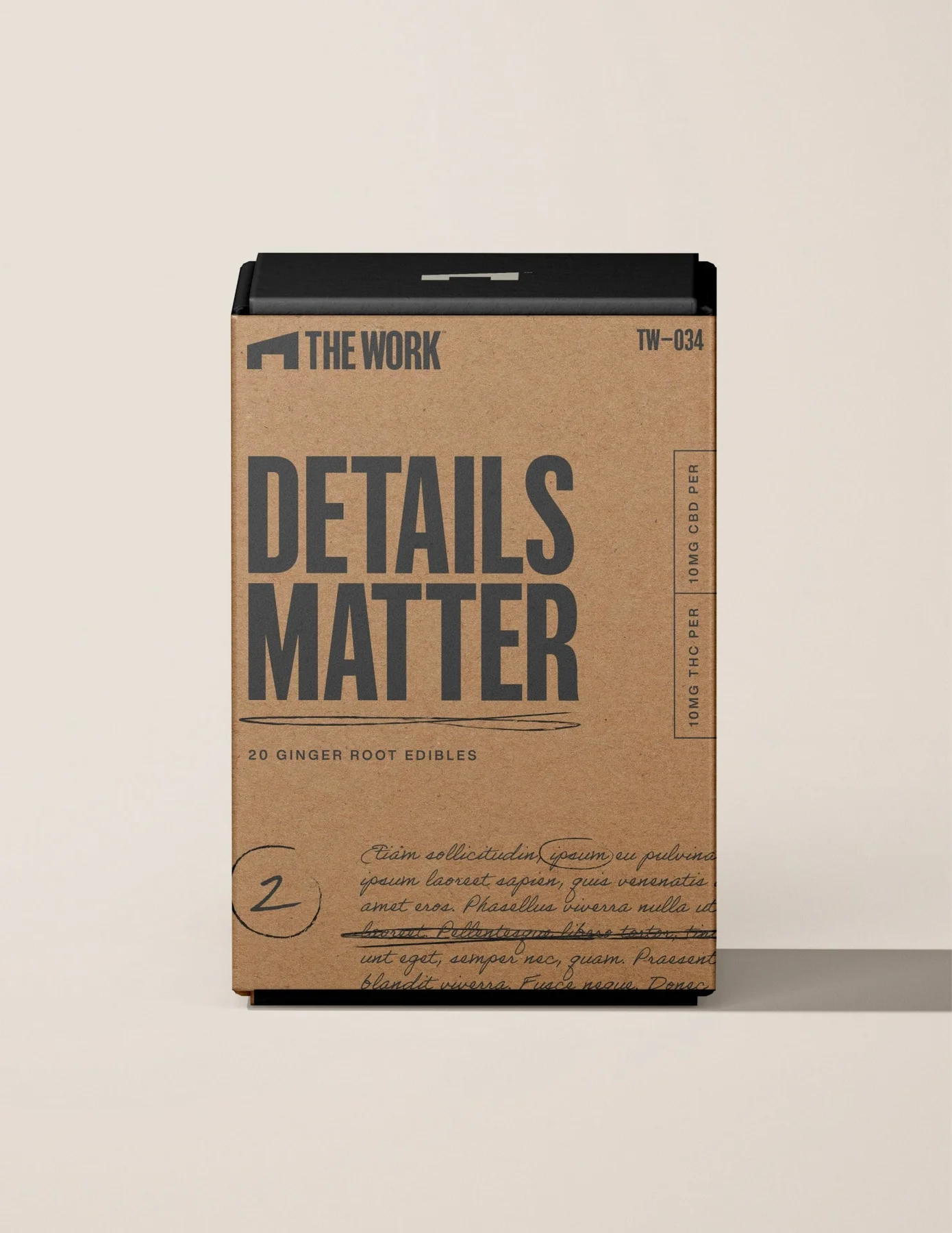 Brown The Work packaging with Details Matter typography.