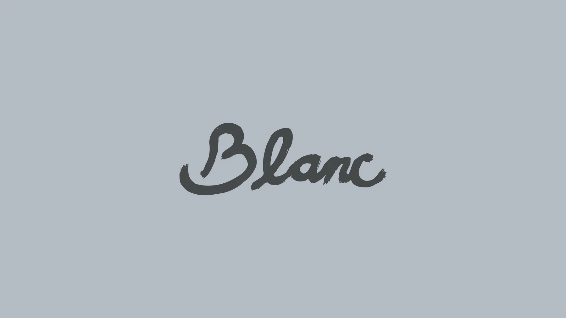 Gray Blanc script wordmark on blue-gray.