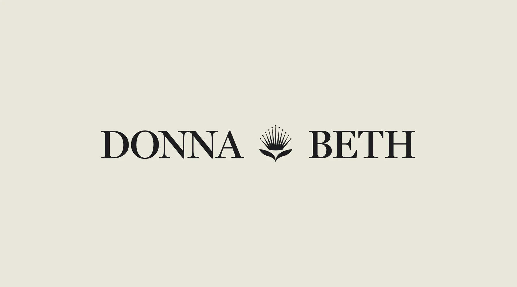 Black Donna Beth wordmark with a botanical emblem on pale cream.
