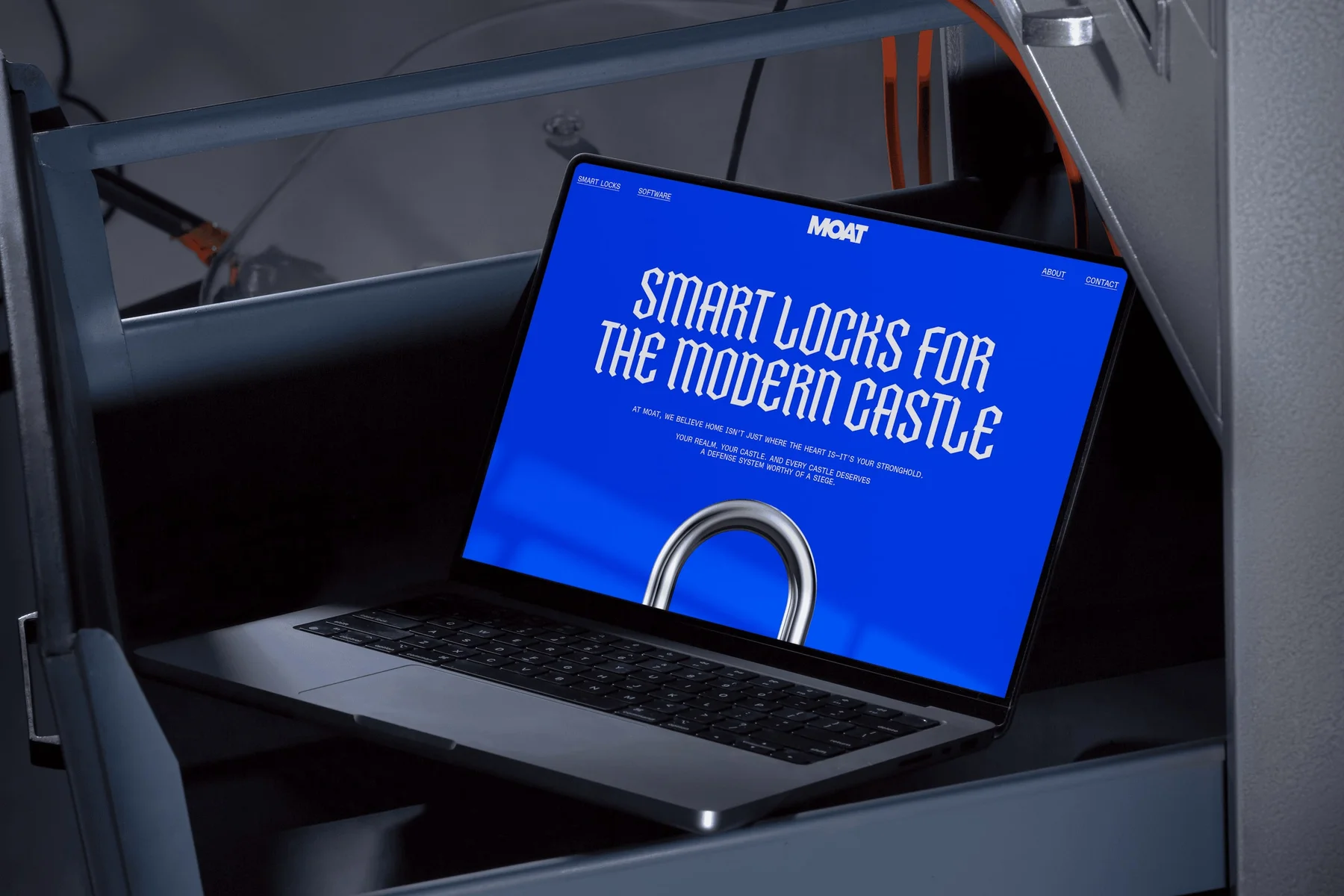 Moat website on a laptop with the headline Smart locks for the modern castle.