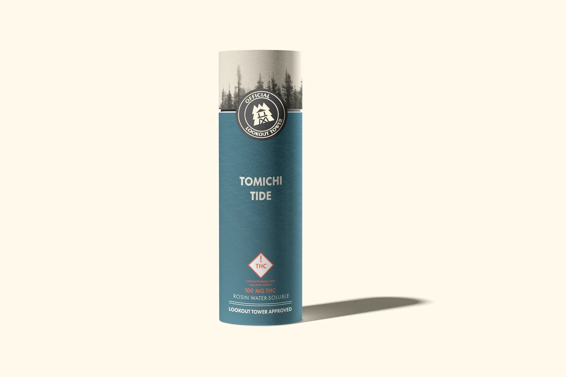 Lookout Tower product tube with a teal label and mountain illustration.