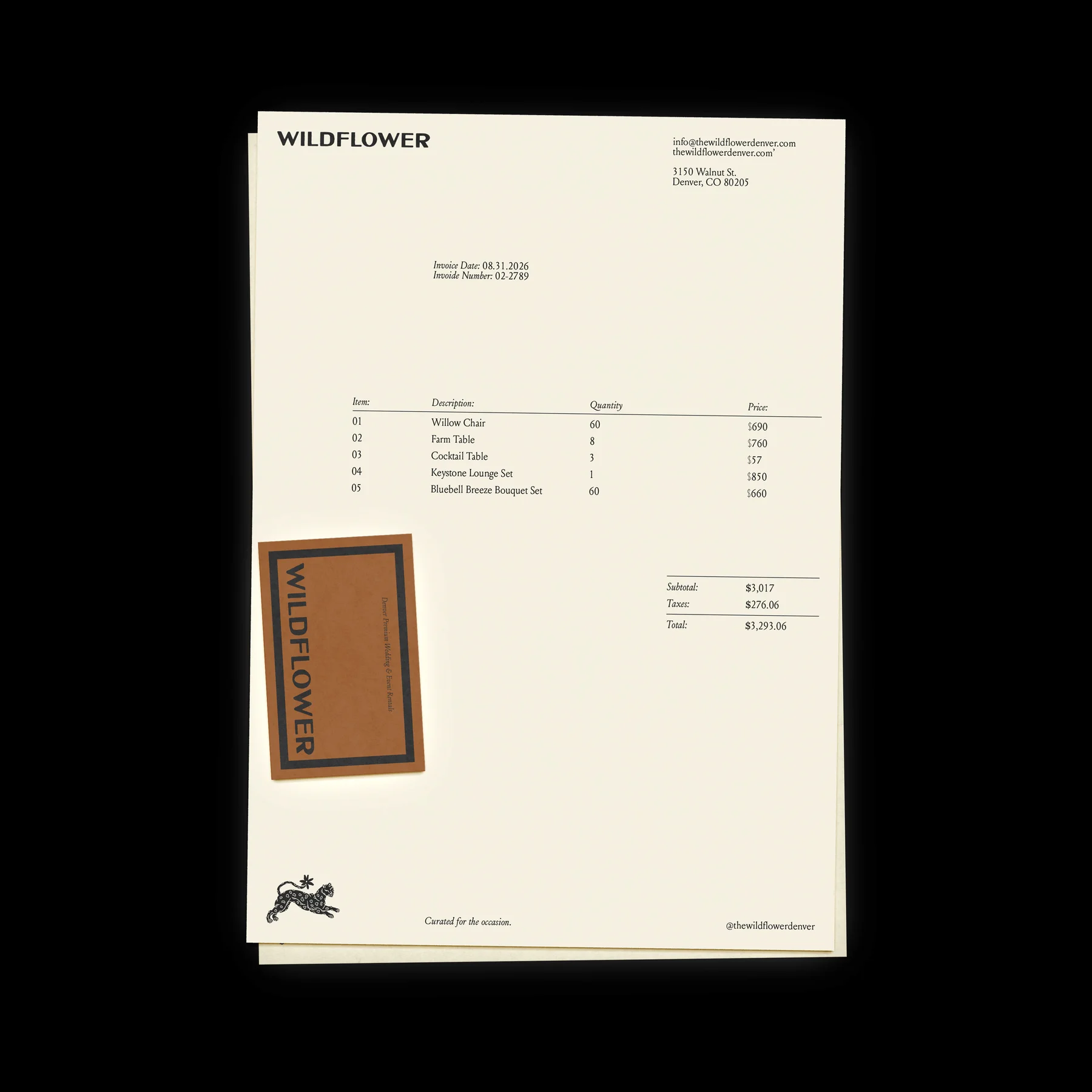 Cream Wildflower printed sheet with a brown card and small animal emblem.