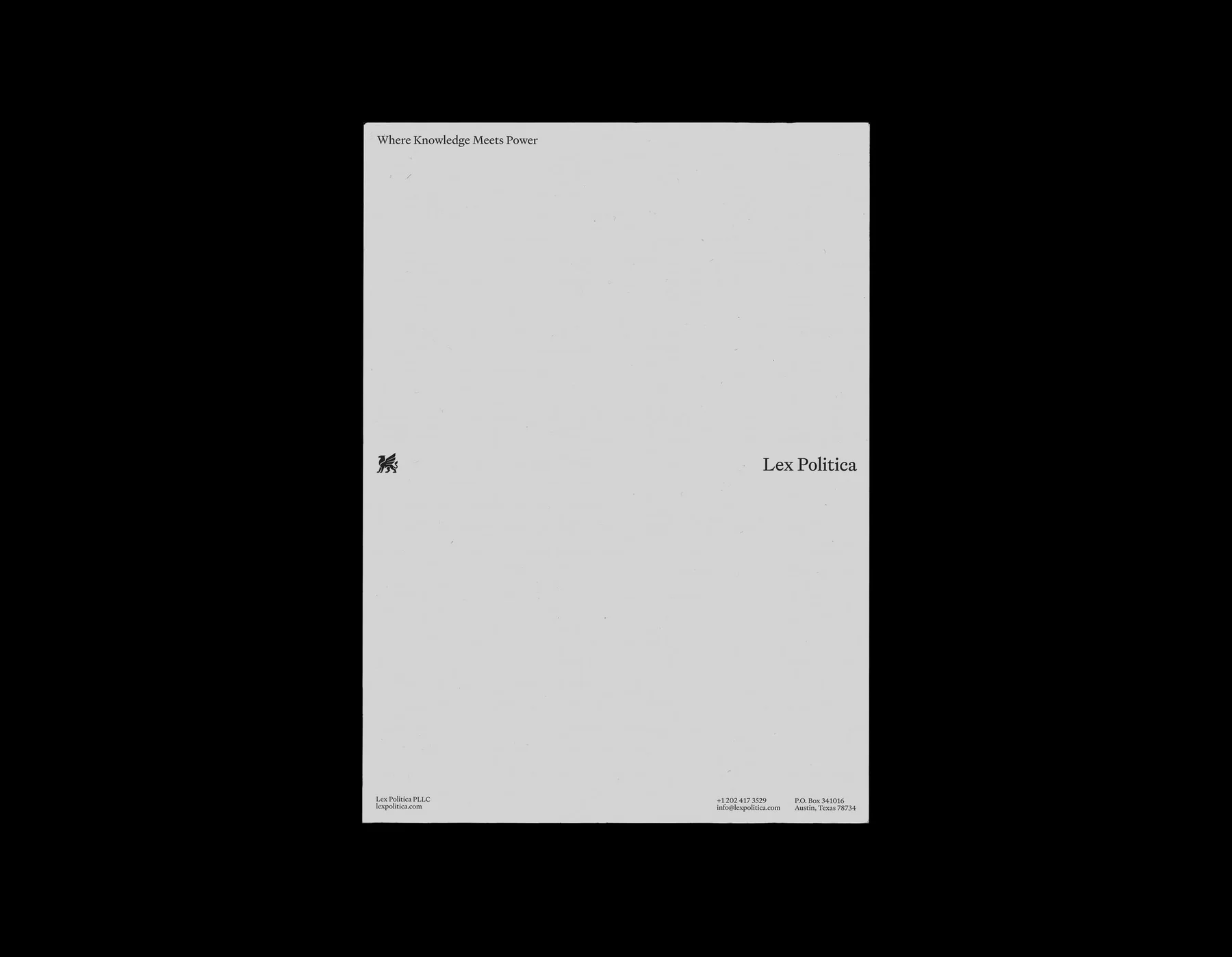 White Lex Politica letterhead with a small black griffin.