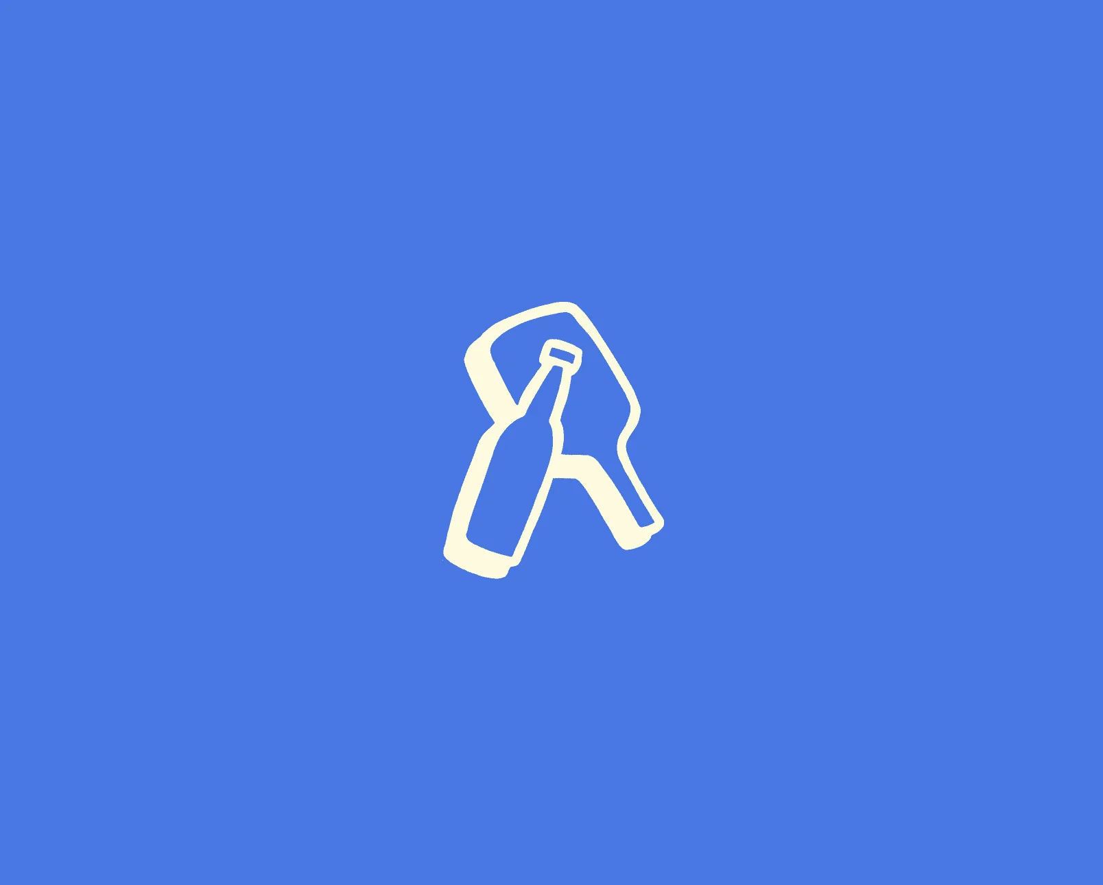 Cream line drawing of two paddles touching on blue.
