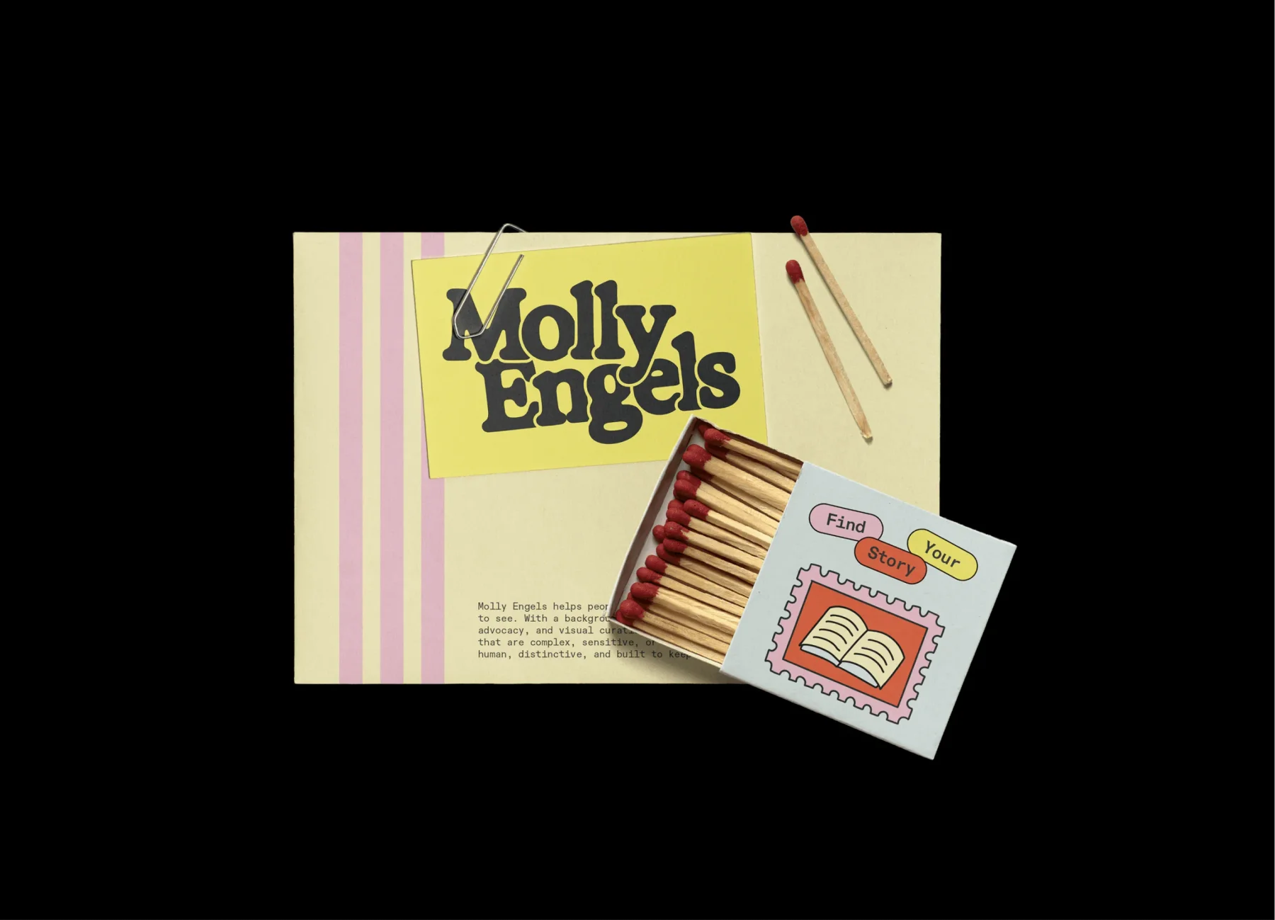 Molly Engels printed card and illustrated matchbox.
