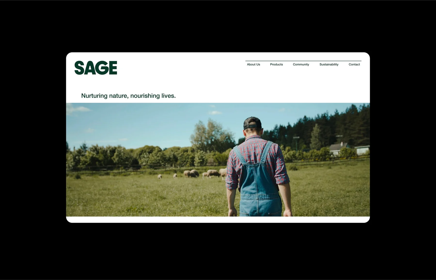 Sage desktop website featuring a person walking through a field.