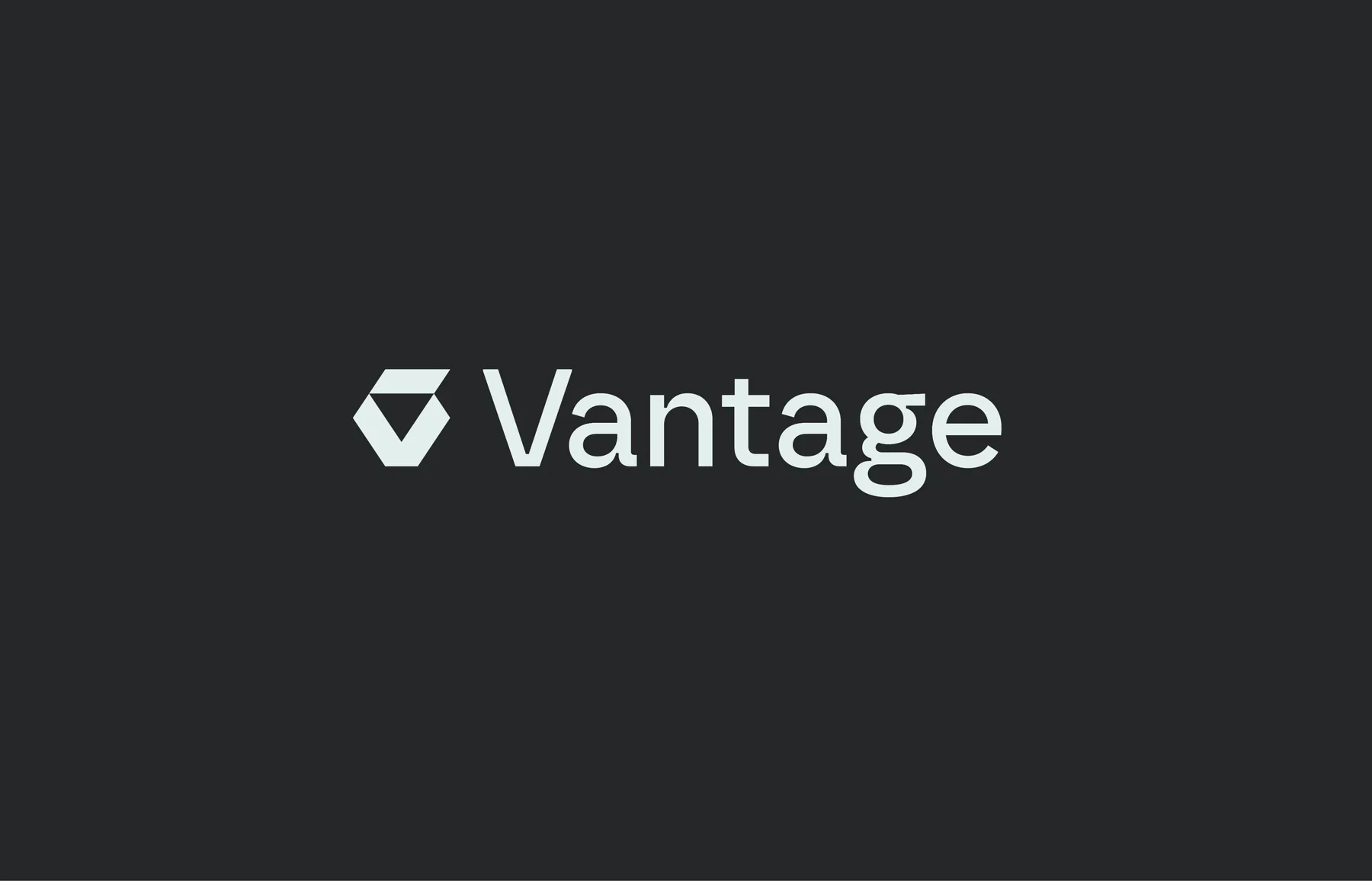 Pale Vantage wordmark and angular emblem on charcoal.