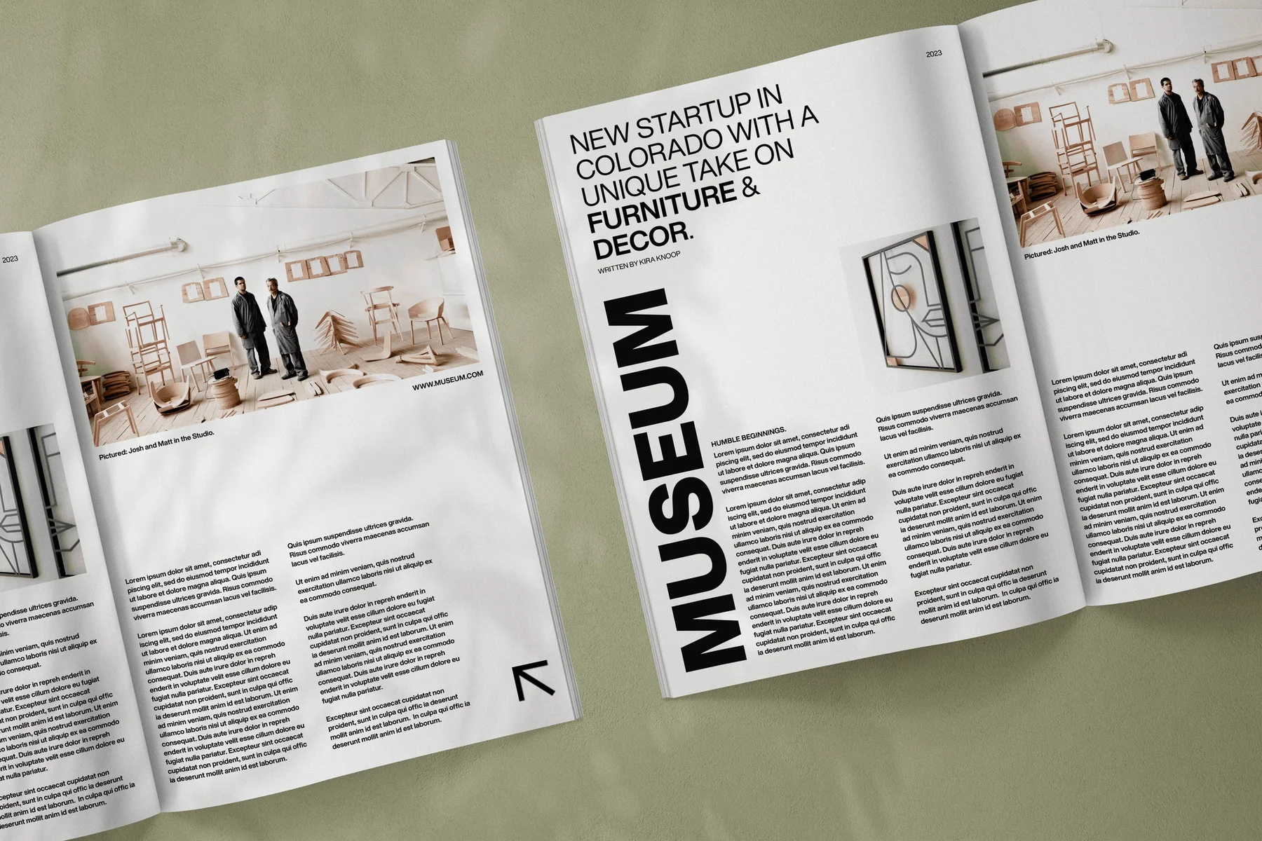 Open Museum editorial spreads featuring furniture and interiors.