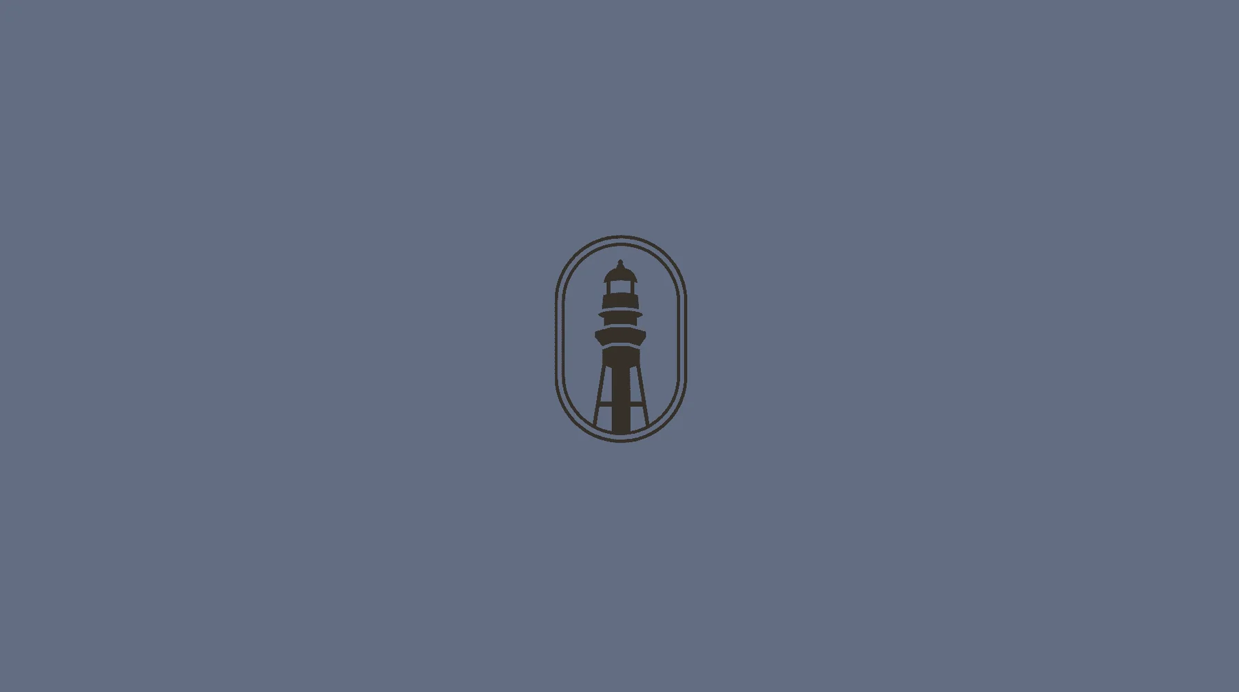 Fine black lighthouse emblem on blue-gray.