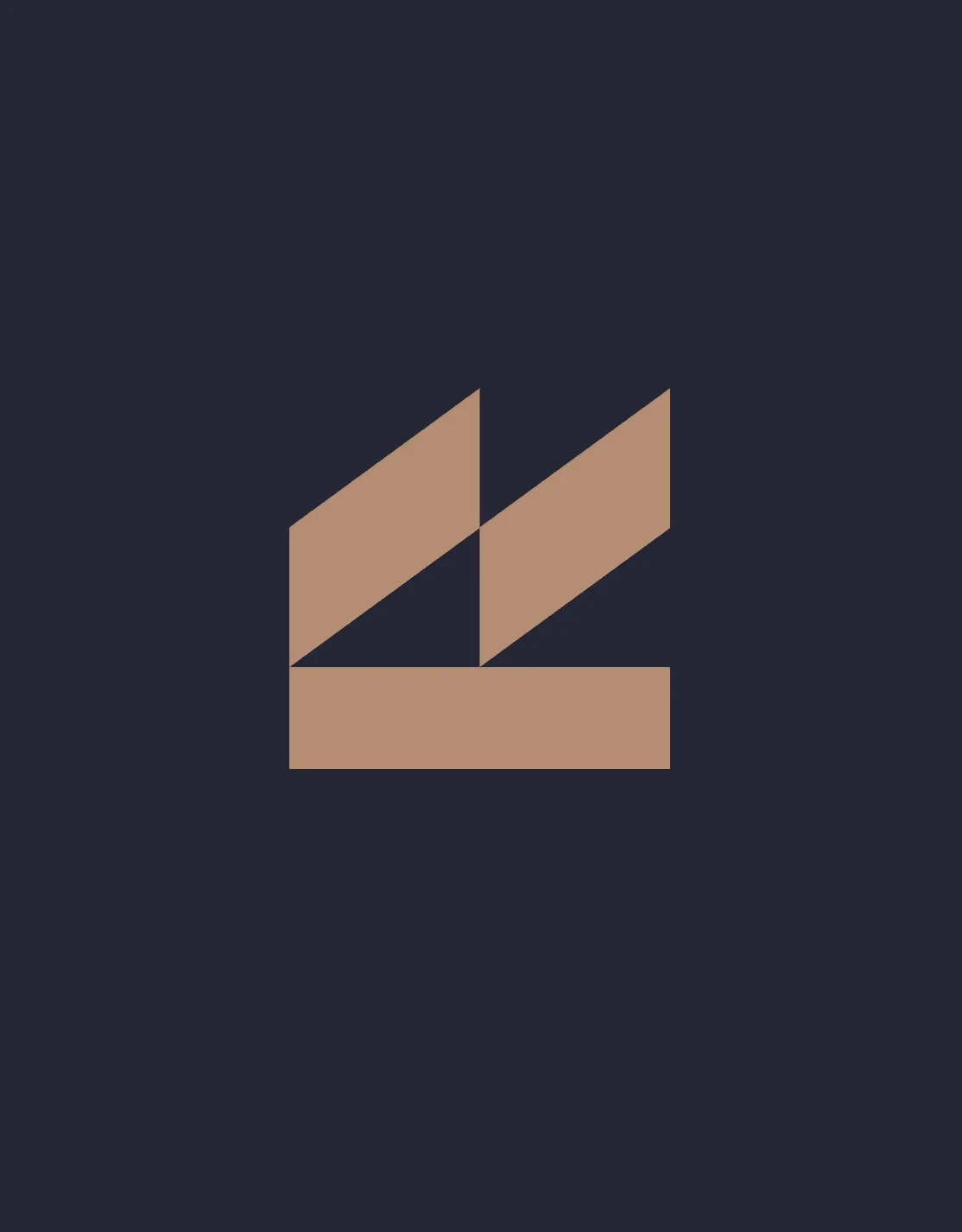 Warm tan geometric Belzer Law symbol on dark navy.