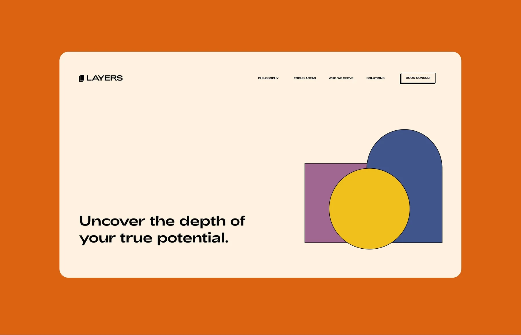 Cream Layers website layout framed by orange.