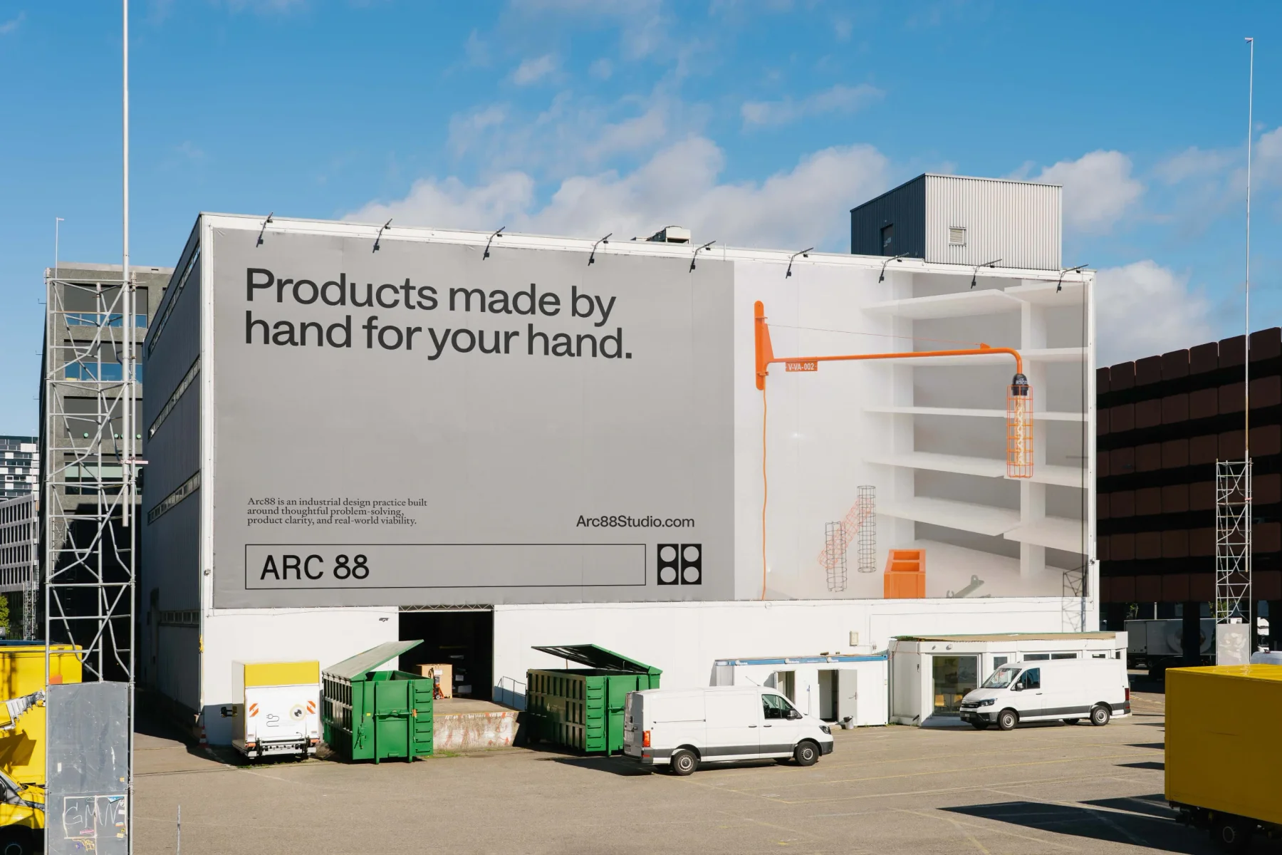 Large Arc 88 billboard featuring furniture and the line Products made by hand for your hand.