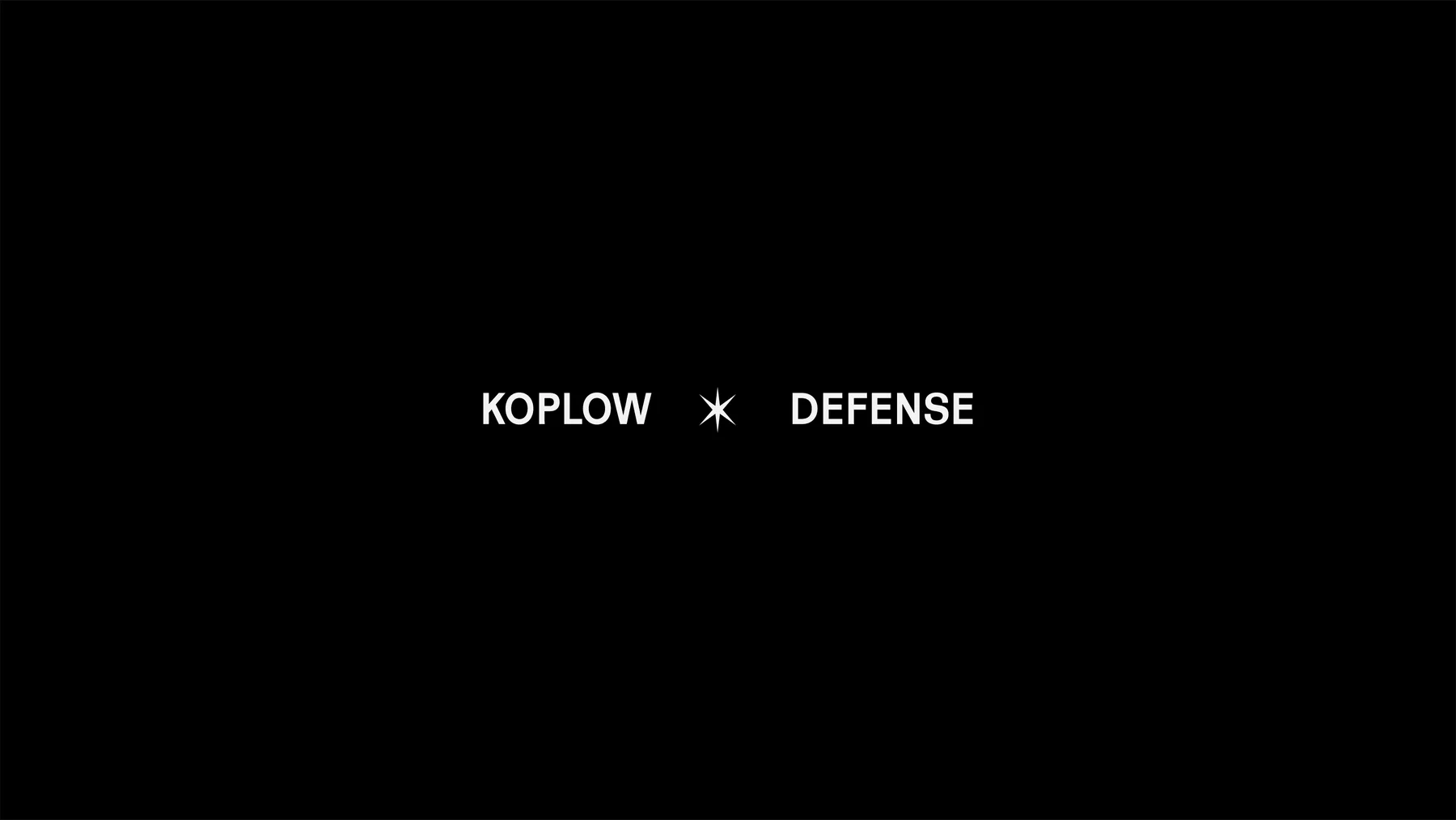 White Koplow Defense wordmark and star on black.