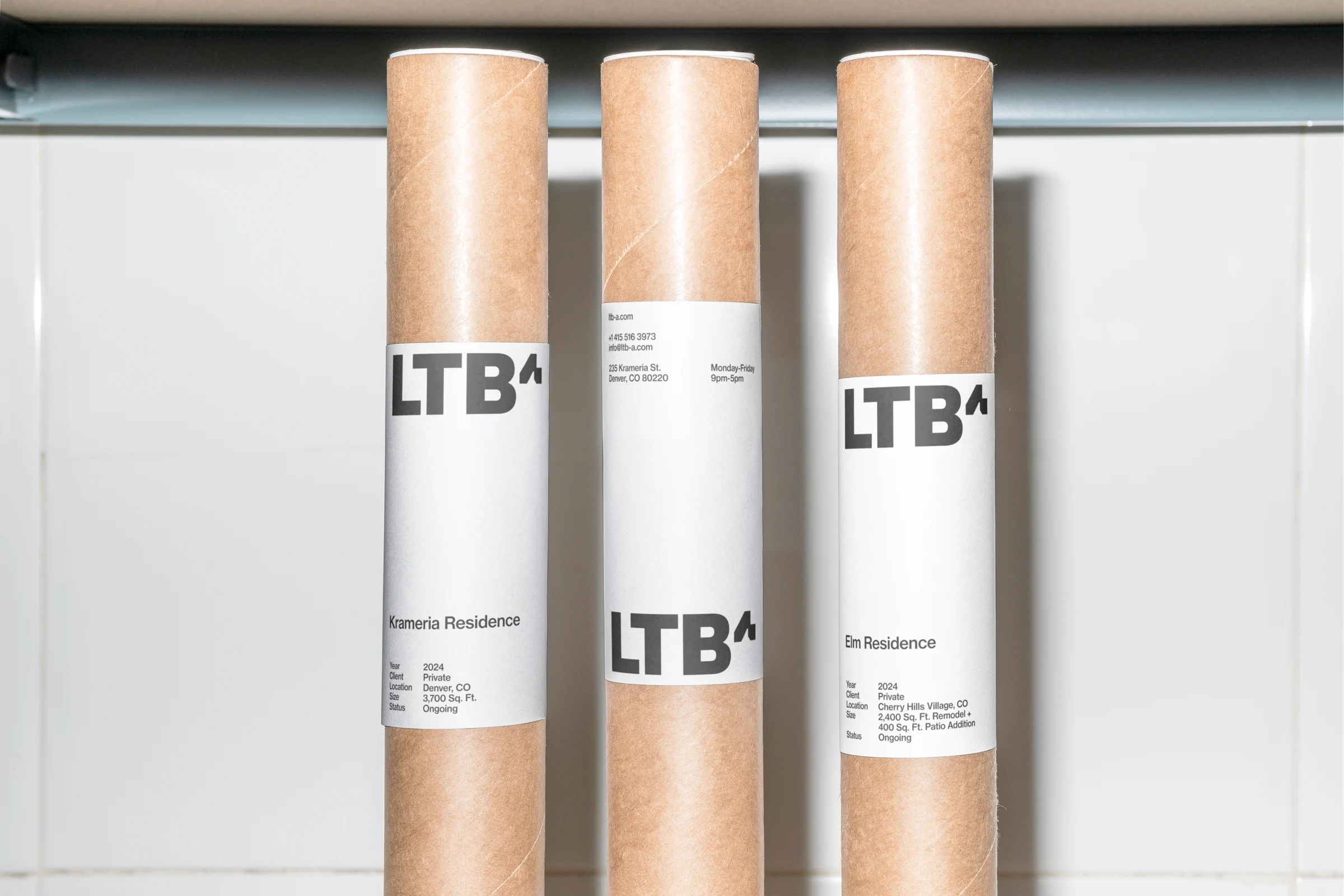 Proposed LTBa identity on labels for architectural drawing tubes.